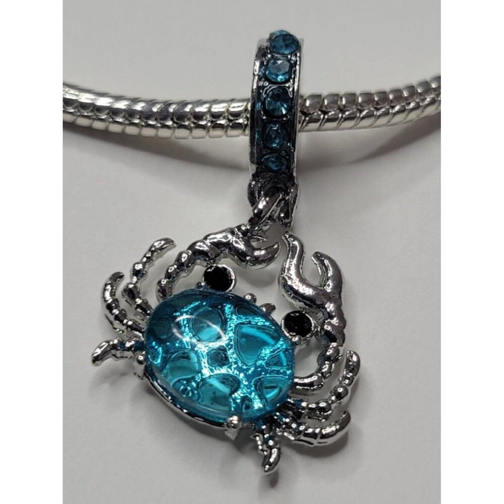 NWT For Pandora Charm Bracelet Blue Silver Color Crab Rhinestone Dangle Charm